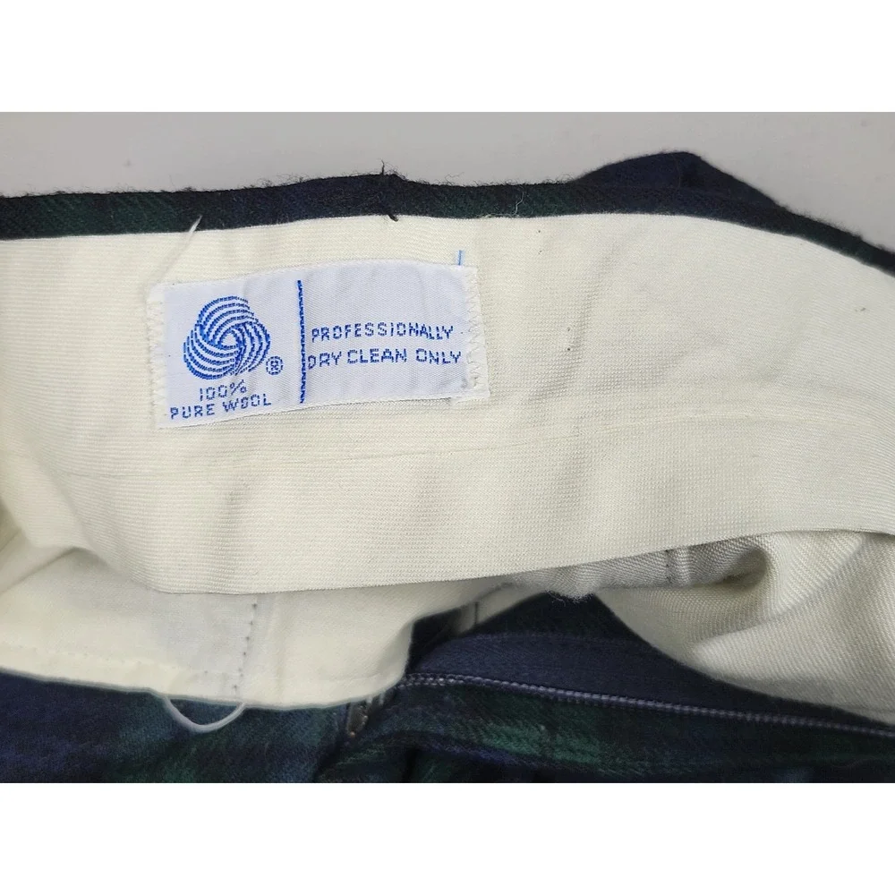 Vintage Mens Black Watch Tartan Plaid 100% Pure Wool Trousers Pants Sz 33 Preppy